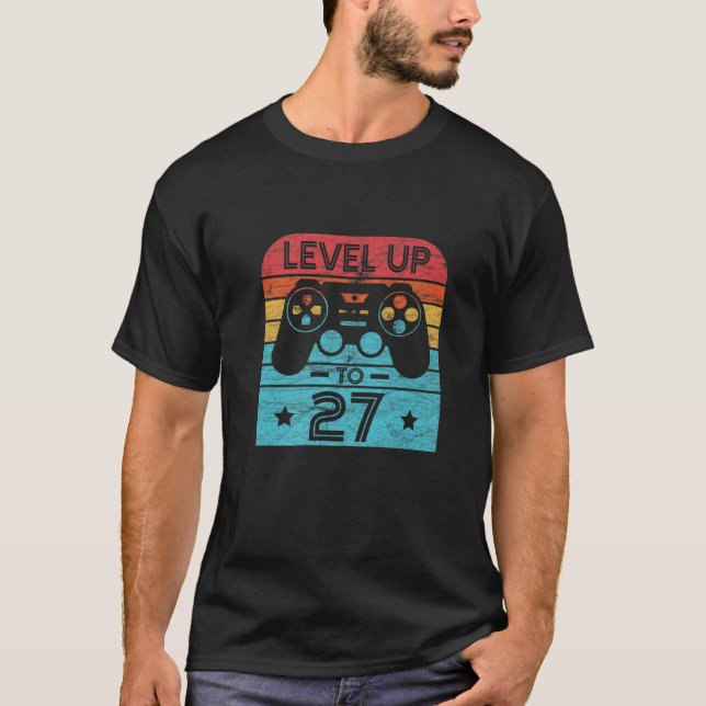 T-shirt Retro Anniversaire Jeu Vidéo 27 Ans Gamer Niveau (Devant)