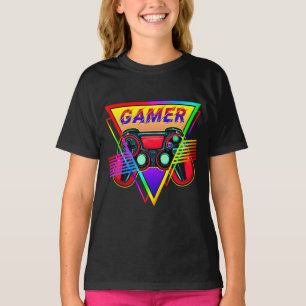 T-shirt Rétro Arc-en-ciel Coloré Joueur Ordinateur Jeu 