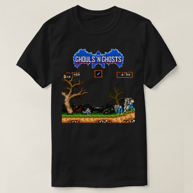 T-shirt RETRO ARCADE Gouls n Ghosts PIXEL ART (Design devant)