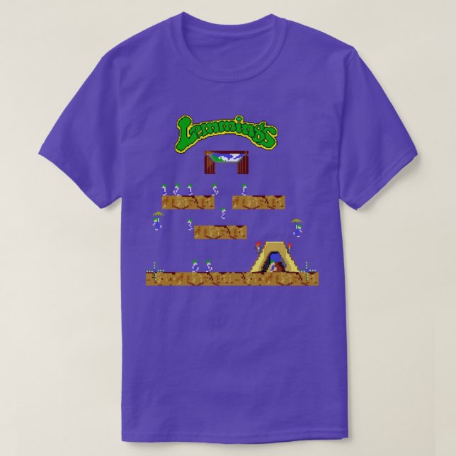 T-SHIRT RETRO ARCADE LEMINGS PIXEL ART ILLUSTRATION (Design devant)