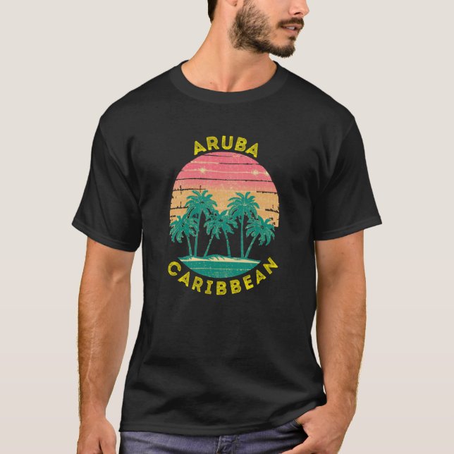 T-shirt Rétro Aruba Vacances Souvenir Palm Tree (Devant)