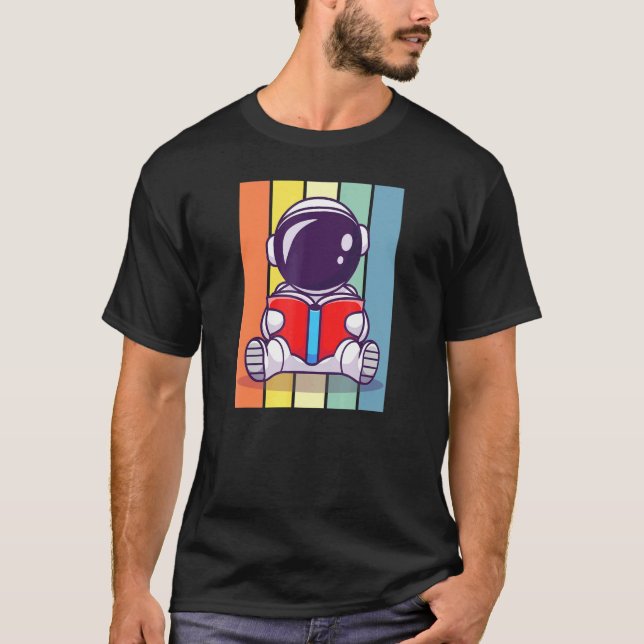 T-shirt Retro Astronaut Book Reader Bookworm Vibes (Devant)
