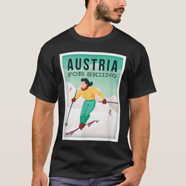 T-shirt Retro Autriche Ski Motif Avec Ski Et Pôles De Ski (Devant)