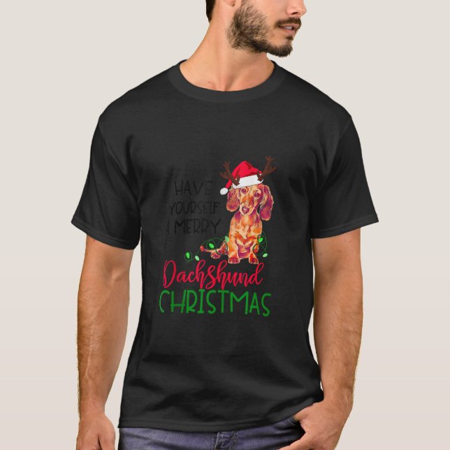 T-shirt Retro Ayez Vous Joyeux Dachshund Noël Wein (Devant)