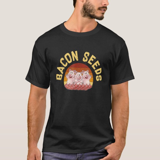 T-shirt Retro Bacon Seeds, Boys Girls Farmer, Hog Lover, C (Devant)