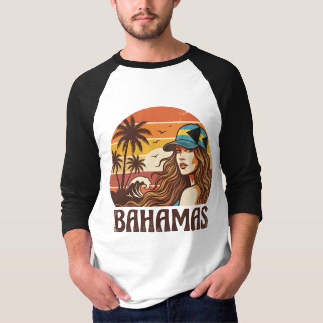 T-shirt Retro Bahamas Beach Women Summer Vacation Sunset  (Devant)