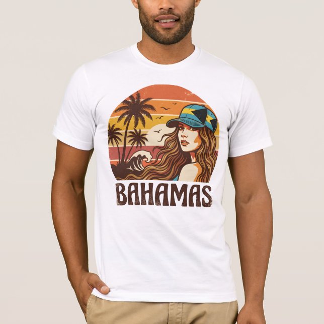 T-shirt Retro Bahamas Beach Women Summer Vacation Sunset  (Devant)