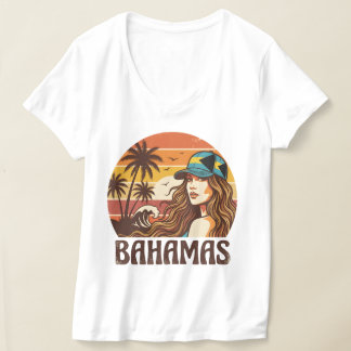 T-shirt Retro Bahamas Beach Women Summer Vacation Sunset 