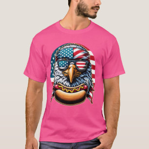 T-shirt Retro Bald Eagle Hotdog 4 juillet drapeau américai