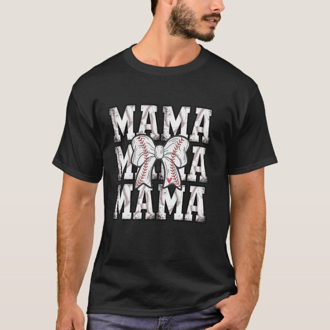 T-shirt Retro Baseball Mama Coquette Bow (Devant)