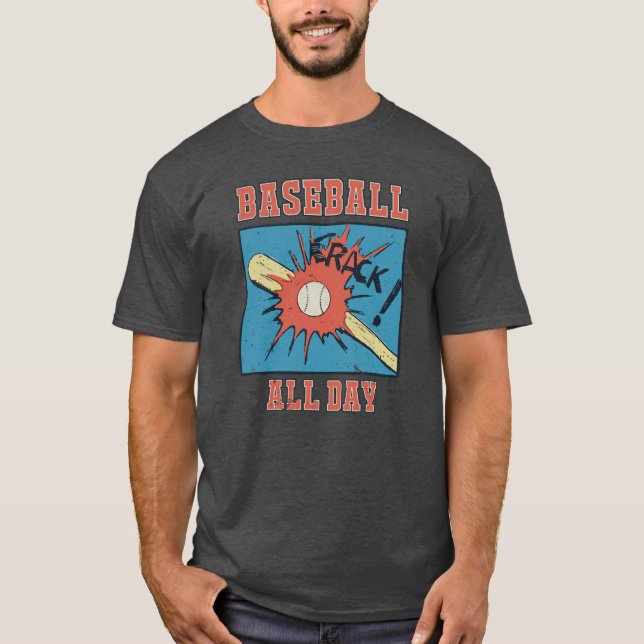 T-shirt Retro Baseball Player Quote - Baseball All Day  (Devant)