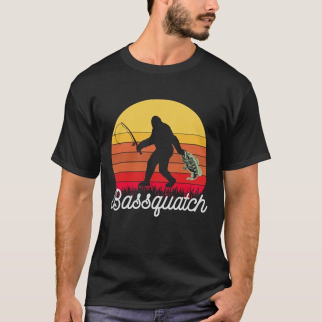 T-shirt Retro Bassquatch Bigfoot Pêche (Devant)