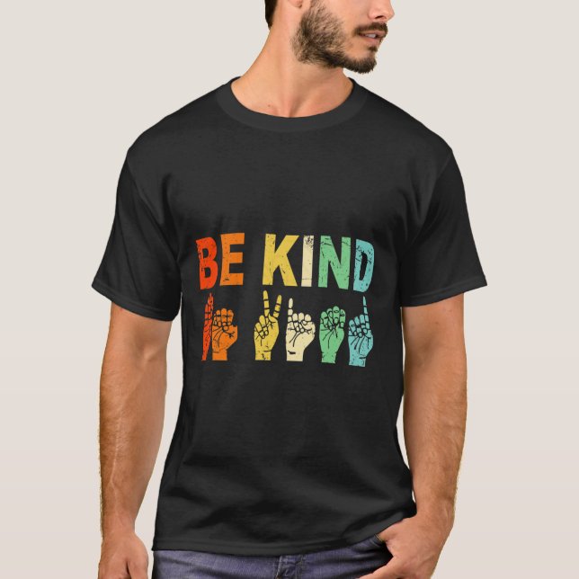 T-shirt Retro Be Kind Main Sign ASL Sensibilisation sur l' (Devant)