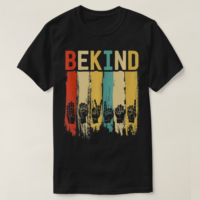 T-shirt Retro Be Kind Sign Language For Men Deaf Awards (Design devant)