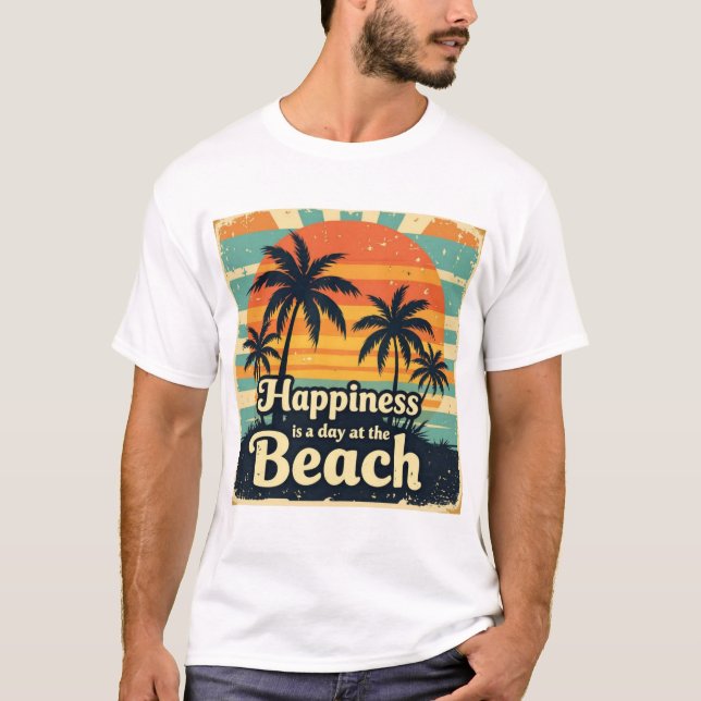 T-shirt Retro Beach Happy Palm Tree coucher de soleil Vint (Devant)