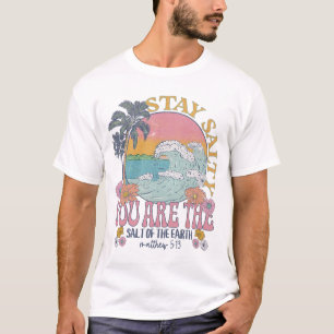 T-shirt Retro Beach Wave, Stay Salty Quote, Christian Tee