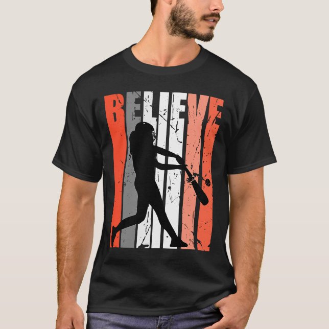 T-shirt Retro Believe Baseball Softball Base Run Jeu de je (Devant)
