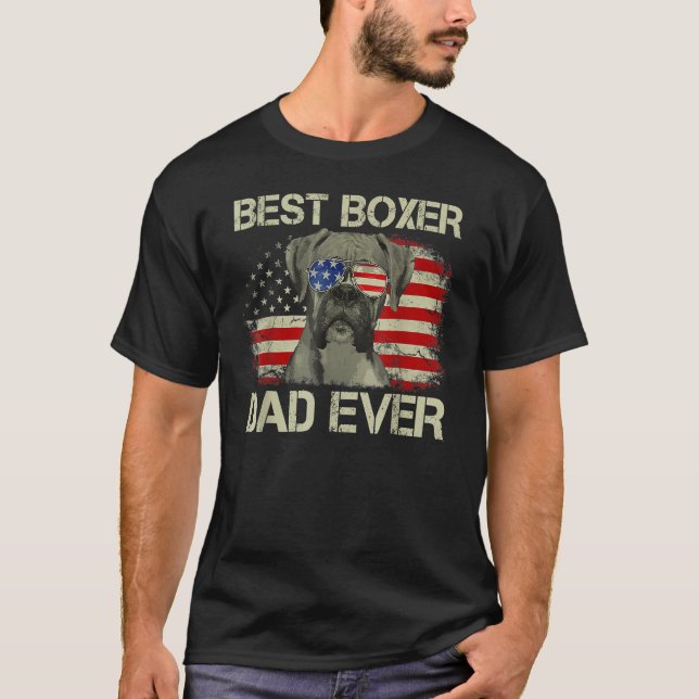 T-shirt Retro Best Boxer Dad Ever US Flag Dog Lover Father (Devant)