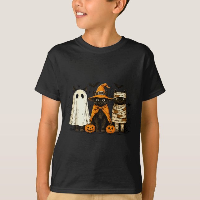 T-shirt Retro Black Cat Witch Y Halloween Pumpkin Women Me (Devant)
