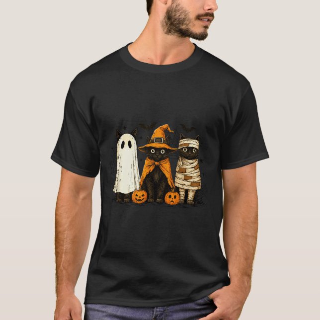 T-shirt Retro Black Cat Witch Y Halloween Pumpkin Women Me (Devant)