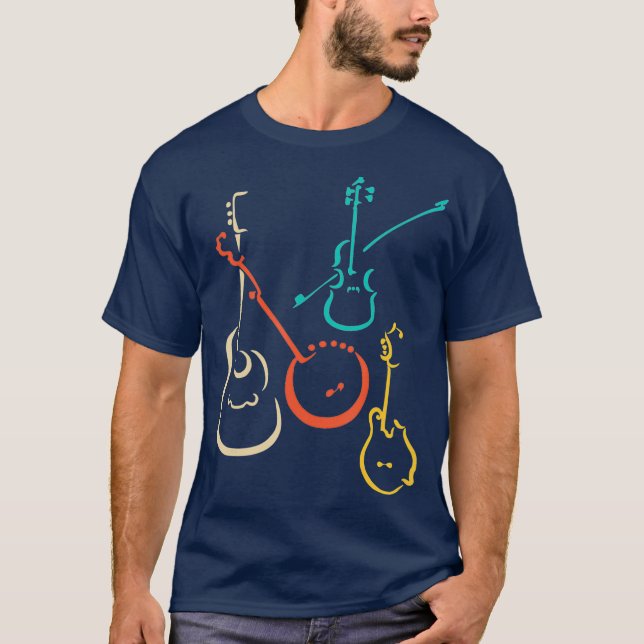 T-shirt Rétro bluegrass guitars banjos fiddles mandolins (Devant)