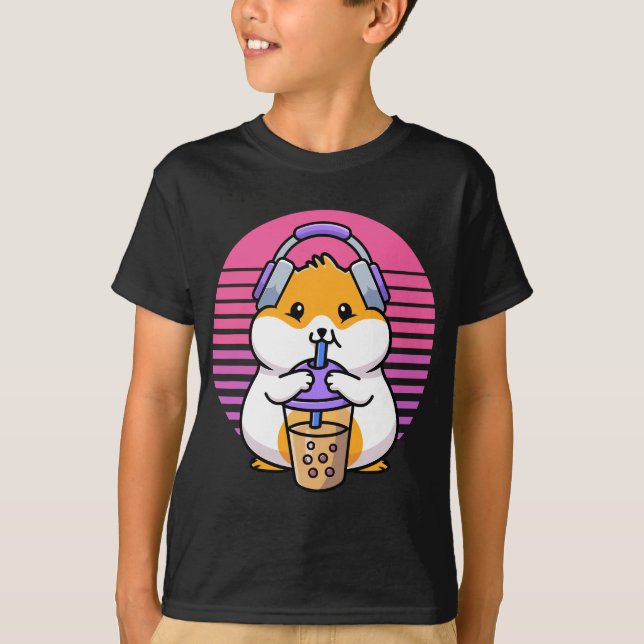 T-shirt Retro Boba Et KPop Kawaii Hamster K-Pop Merchand (Devant)