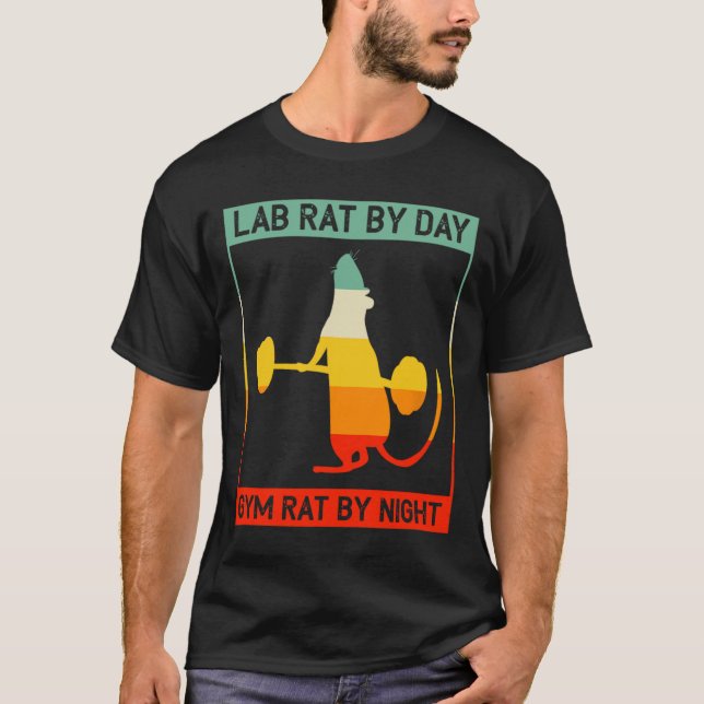 T-shirt Retro Bodybuilding Lab Rat By Day Gym Rat By Night (Devant)