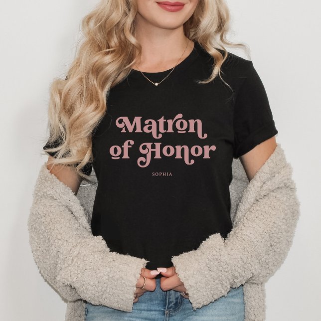 T-shirt Retro Boho Dusty Typographie Rose | Matron d'honne (A retro, boho shirt for the matron of honor in dusty rose typography)