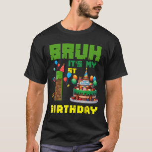 T-shirt Rétro Bruh C'est Mon 1er Anniversaire Gâteau Pixel