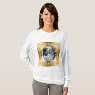 T-shirt rétro cadre d'or floral. Votre photo