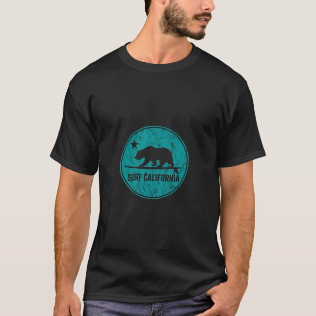 T-shirt Retro California Republic Bear Surf (Devant)