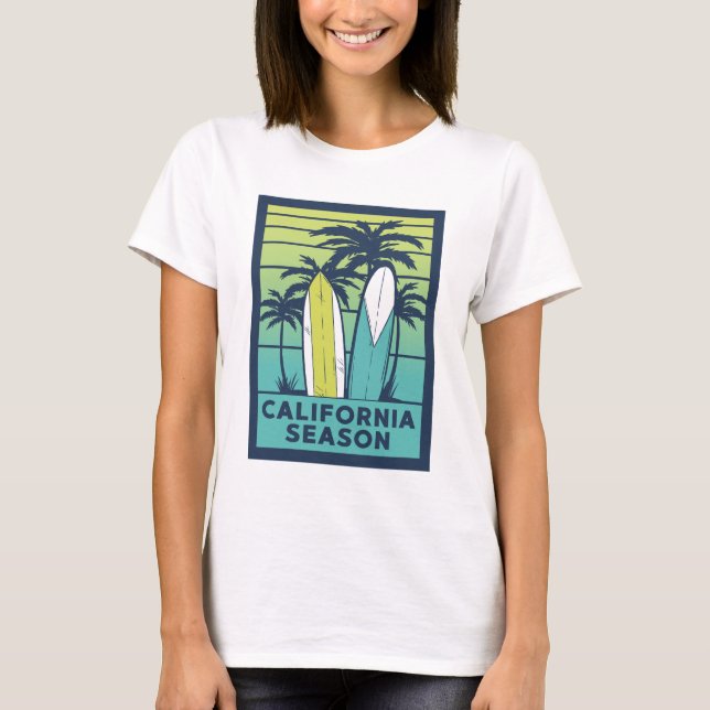 T-shirt Retro California Surboards Art - Summer Coastline (Devant)