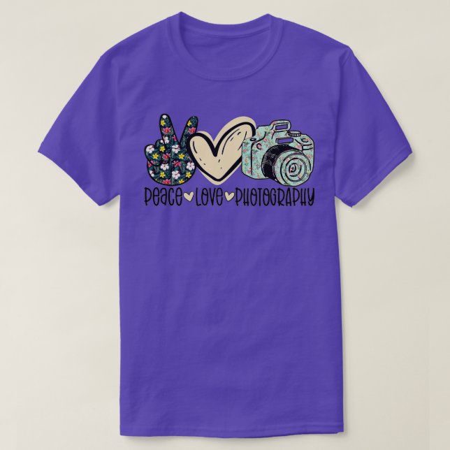 T-shirt Retro Camera Peace Love Photographie Monde Photogr (Design devant)