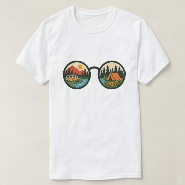 T-shirt Retro Camping Adventure Sunglasses Nature (Design devant)