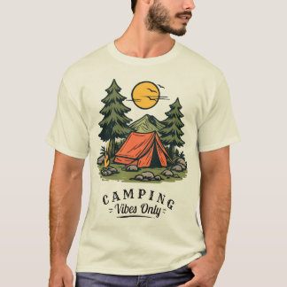 T-Shirt Rétro Camping Coucher de Soleil Feu de Cam
