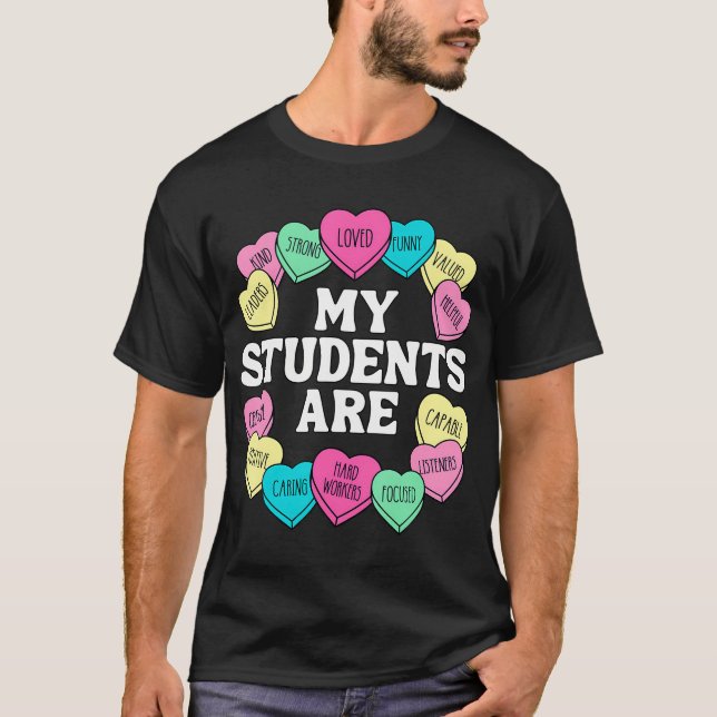 T-shirt Retro Candy Coeur Enseignant Valentine'S Positive  (Devant)