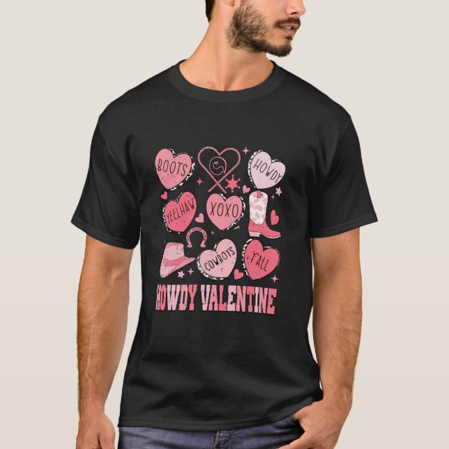 T-shirt Retro Candy Heart Howdy Valentines Day Cowgirl Wes (Devant)
