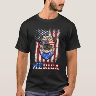 T-shirt Retro Carlin Merica 4 juillet US Drapeau Lunettes 