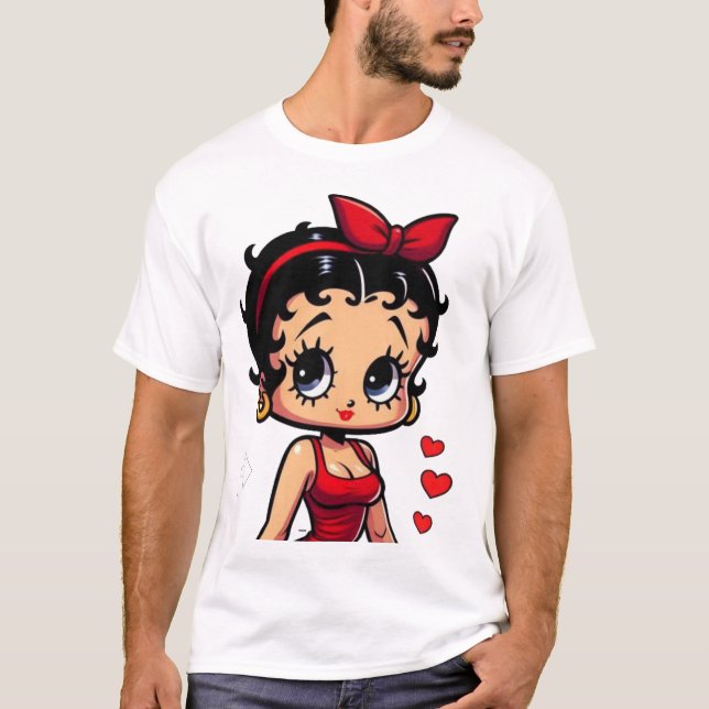 T-shirt Retro Cartoon Girl in Red Dress (Devant)