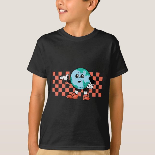 T-shirt Retro Cartoon Planet Jour des terres De l'environn (Devant)