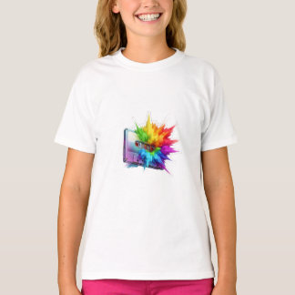 T-shirt Retro Cassette Tape with Rainbow Color Splash Burs