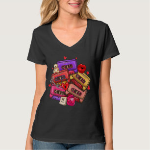 T-shirt Retro Cassette Tapes Musique Coeur rouge Heureux V