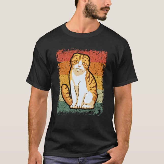 T-shirt Retro Cat  Vintage Scottish Fold Cat (Devant)