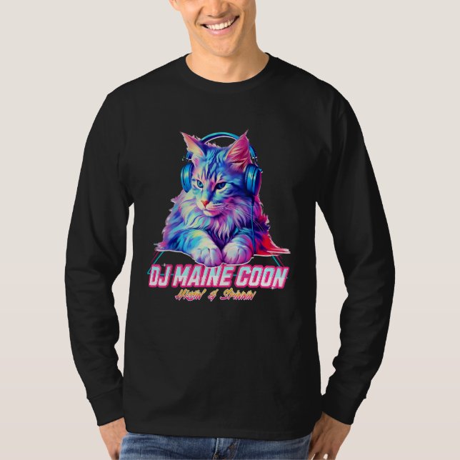 T-shirt Retro Cat with Headphones  Music DJ Maine Coon Cat (Devant)