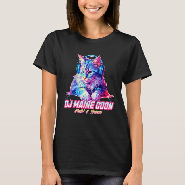 T-shirt Retro Cat with Headphones  Music DJ Maine Coon Cat (Devant)