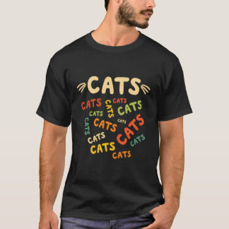 T-shirt Retro Cats Mot Répété Cloud Drôle Crazy Cat Lov