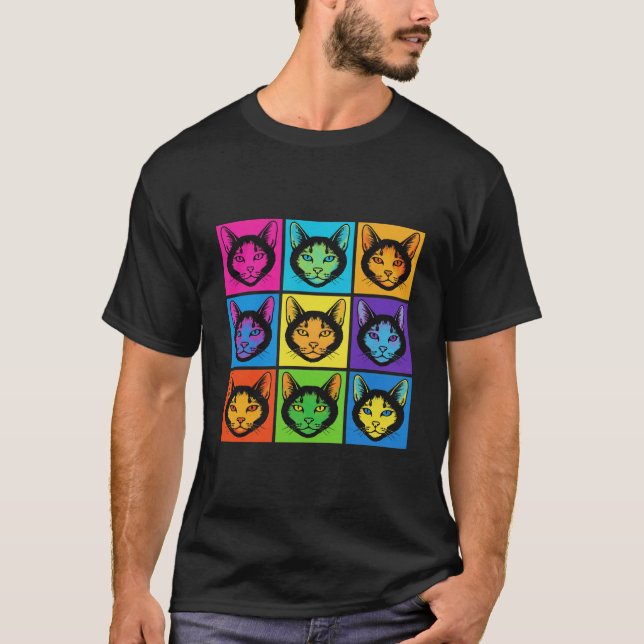 T-shirt Retro Cats pop art Andy Warhol style (Devant)