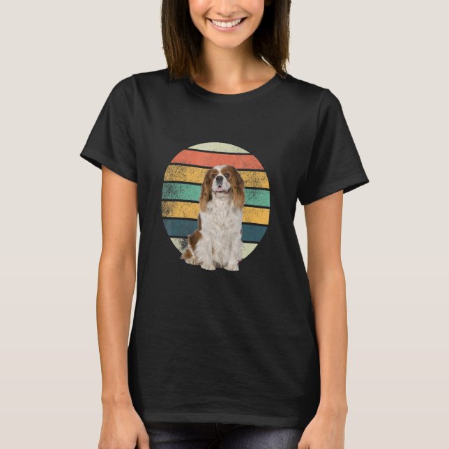 T-shirt Retro Cavalier King Charles Spaniel Maman Papa Chi (Devant)