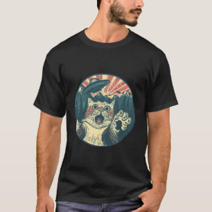T-shirt Rétro Chat Et Alien Ufo