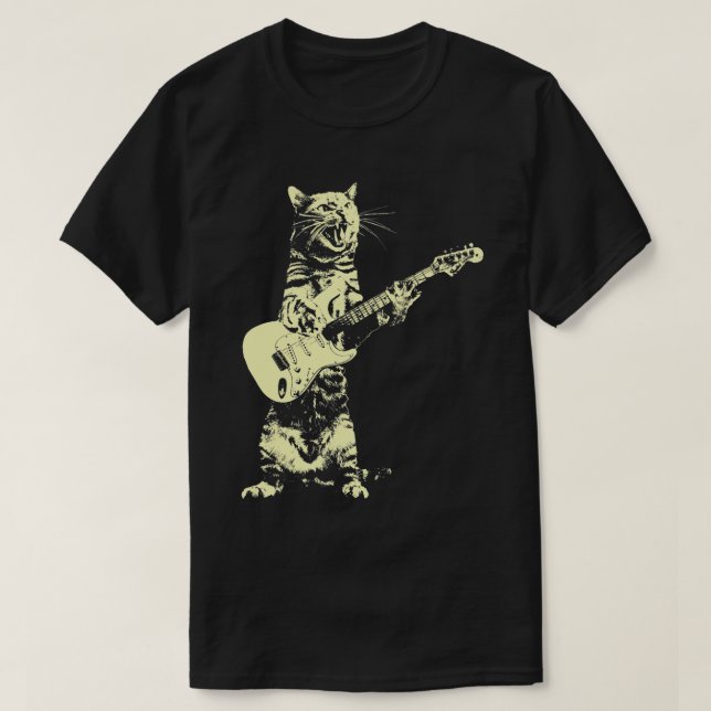 T-shirt Retro Chat Jouer Basse Guitare Chat Musique Guitar (Design devant)